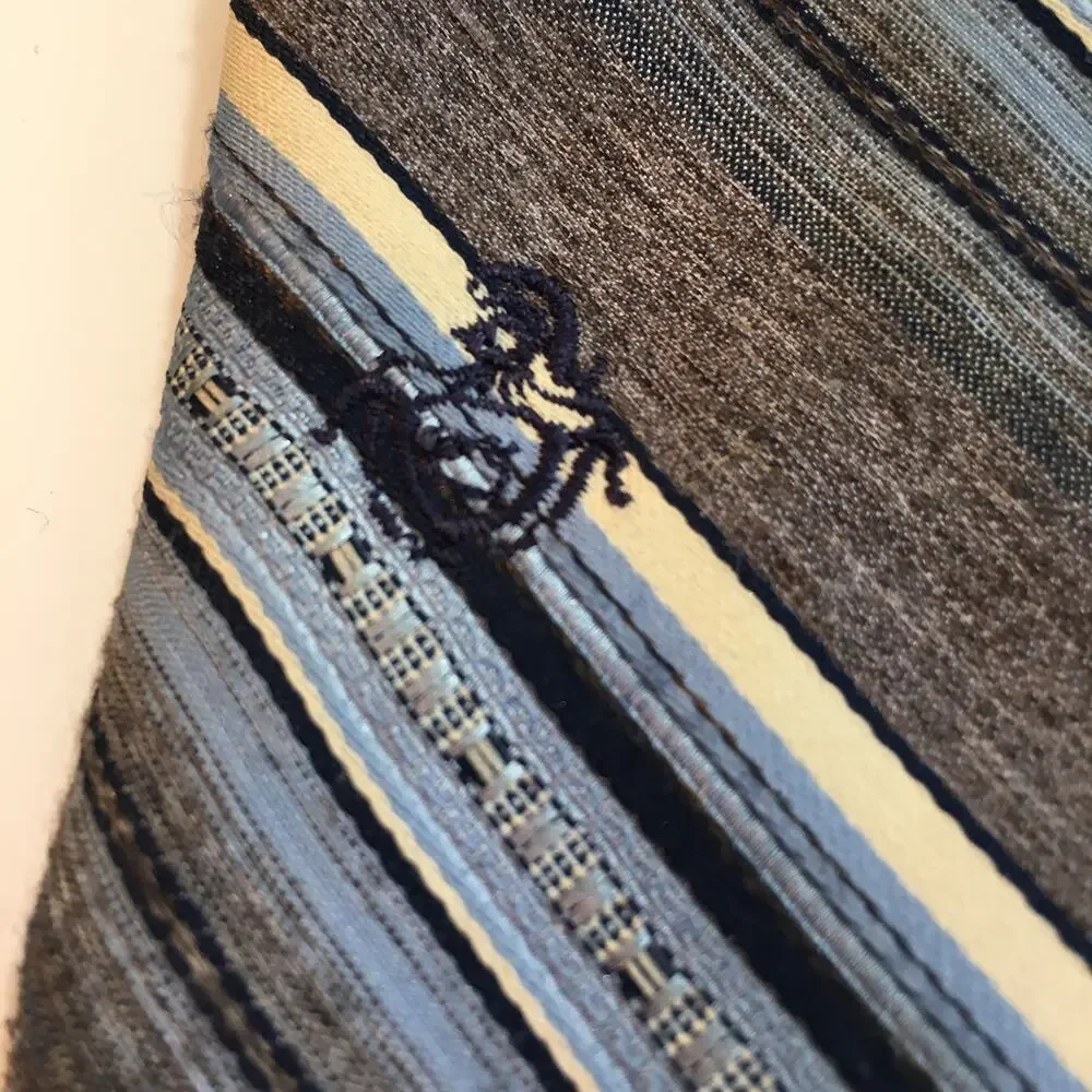 Via Re Mens Tie Blue Gray Brown White Striped Textured Necktie Embroidered Logo